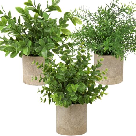 Lot De 4 Plantes Artificielles En Pot - Eucalyptus, Romarin, Jacinthe, Théier - Déco Salon, Salle De Bain, Chambre