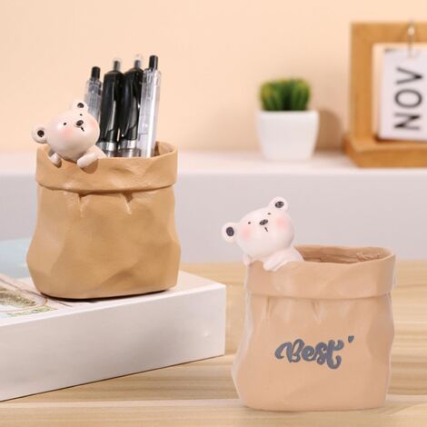 SJLERST Petits Pots Succulents en Résine, Porte-stylo, Arrosage Automatique, Cactus, Fausses Plantes, Conteneurs pour la Maison, la Décoration de Bureau (Ours) (1/5)