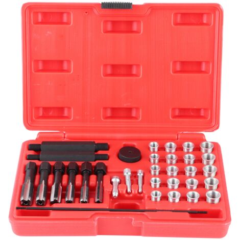 SJLERST Kit de Réparation de Filetage de Bougie de Préchauffage, Outil en 33 pièces pour Bougies de préchauffage, Insert fileté en Acier pour Voitures (1/5)