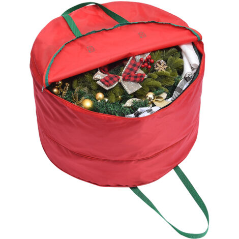SJLERST Sac de Rangement pour Couronnes de Noël, 420D Nylon, Doubles Poignées/Fermeture à Glissière pour Agrandir I'espace (1/5)