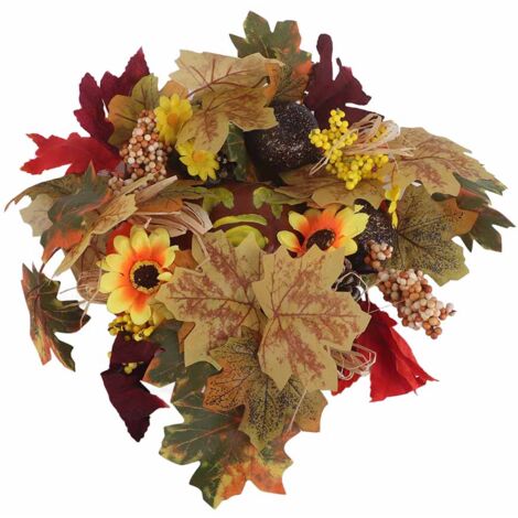 SJLERST Couronne avec Baies de Citrouilles Feuille d'érable, Parfaite Décoration d'automne Halloween Thanksgiving(35cm) (1/5)