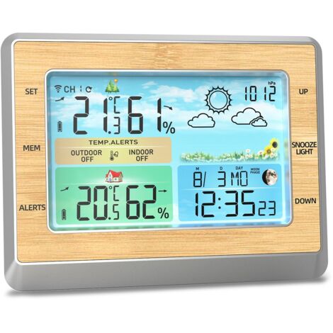 Sjlerst – Station météo sans fil avec capteur extérieur – Moniteur de température et humidité – Écran LED 6 pouces – Plage de mesure -40 à 158 ℉