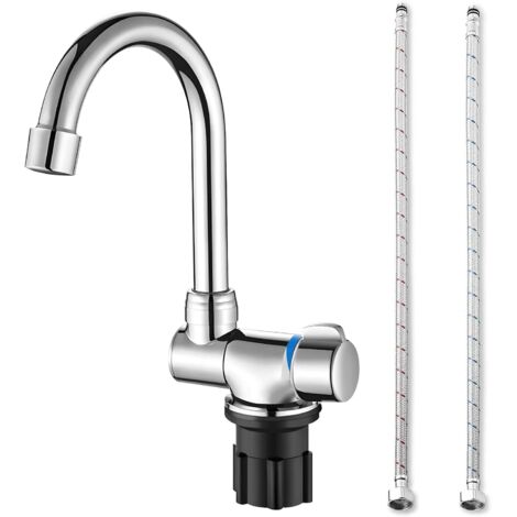 SJLERST Robinet de cuisine pliable, Robinet d'évier rotatif à 360 degrés Robinet mélangeur d'eau froide et chaude à une main Robinet en cuivre pour bateaux de camping-car (1/5)