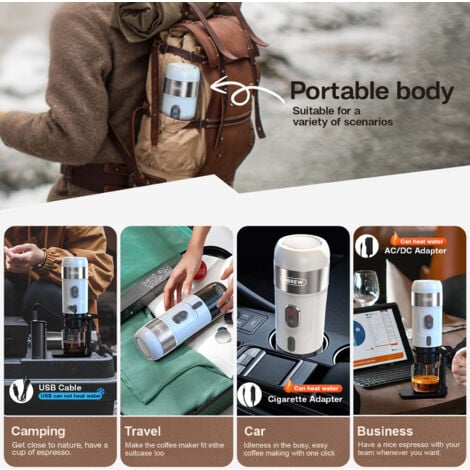 Machine à expresso portable, 3 en 1 Machine à café à capsules compatible avec Nes OriginalLine, DG et le café moulu, Cafetière de voiture 12V, 15 bar de pression, Avec Sac et Support