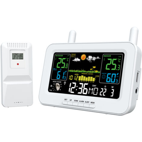 SJLERST Température et humidité intérieures et extérieures Réveil électronique LCD avec fonction snooze/fonction rétroéclairage Blanc 220V (1/5)