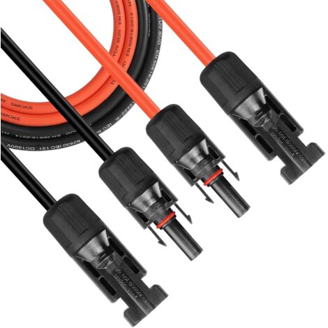 SJLERST 3m 2xCâbles d'Extension 6 mm²/10 AWG, pour Panneau Solaire Photovoltaique avec IP65 Etanche avec Connecteurs Femelle et Mâle sur Câble de raccordement (1/5)