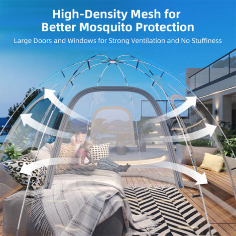 Tente Résistante Vent Et Froid Tente à Bulle Transparente Pop-up VEVOR 3x2.8m - Pour 4-8 Personnes, Imperméable, Résistante Au Vent, Vue 540° Abri Jardin Extérieur