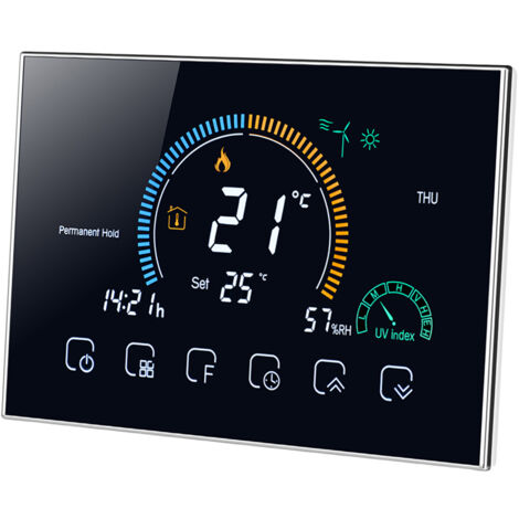 Sjlerst – Thermostat programmable intelligent Wi-Fi 95-240V – 6 sessions contrôlées par APP – Écran LCD rétroéclairé – Affichage météo et humidité (1/5)