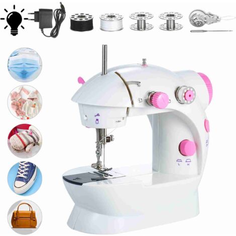 SJLERST Mini machine à coudre 2 vitesses ajustables, Machine à coudre électrique portable pour la maison avec lumière LED