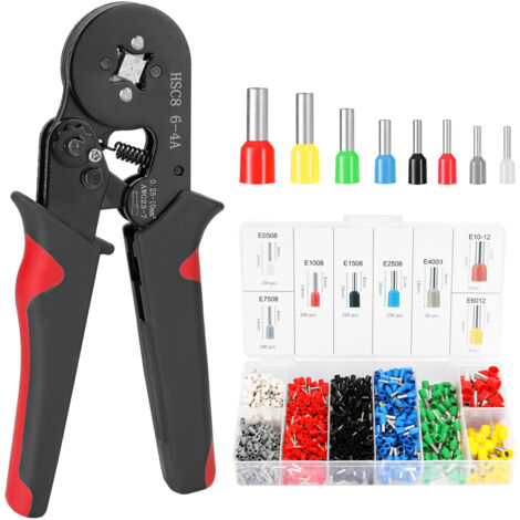 SJLERST HSC8 6-4 0.25-10m㎡ AWG23-7 Ferrule Crimping Tool Kit, High Hardness Crimper Plier with 1200pcs Wire Ferrules Crimp Ends Terminal (1/5)