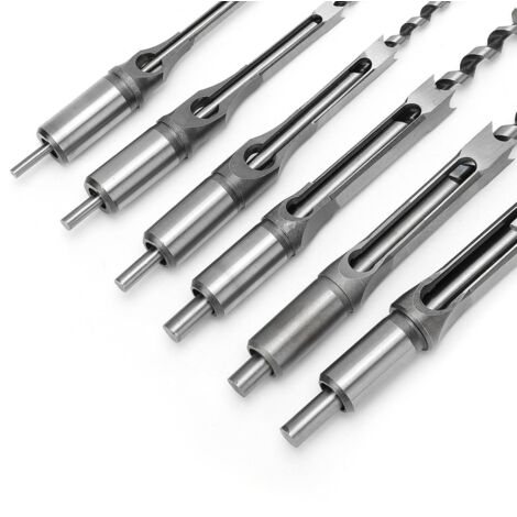 SJLERST Lot de 6 Forets à Trou Carré, Bédanes Creux en Acier Outils de Menuiserie Set pour Scie Cloche Carrée Forets à Bois Trou Carré Foret Trou de Perçage Mortaiser Burin (1/5)