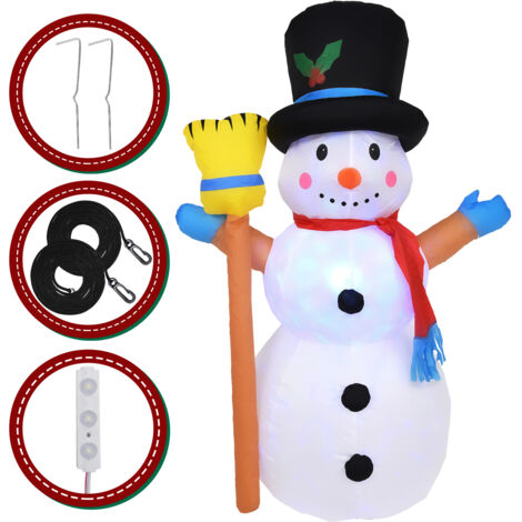 GuKKK Bonhomme De Neige Gonflable De Noël 6FT/180cm Avec Pingouins - Décoration Extérieure Lumineuse LED Rotatives Pour Jardin Et Pelouse