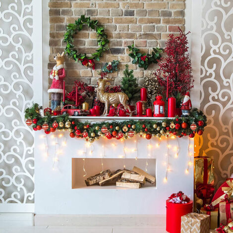 50 Pcs Décoration Sapin de Noel,Boules de Noël en Plastique avec Lanière, Boules de Noël à Suspendre,Décoration de Fête,Mariage (Rouge et doré