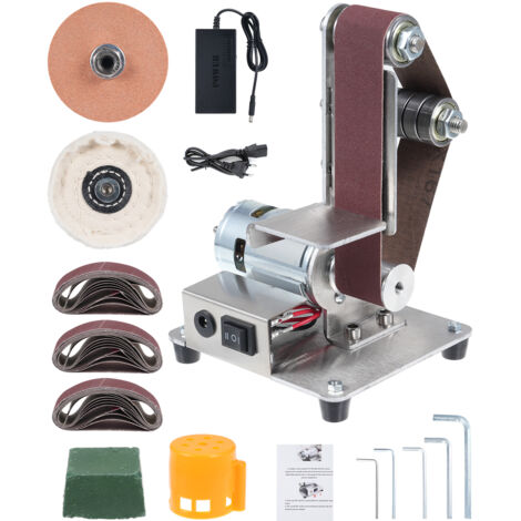Ponceuse à bande électrique réglage à 7 vitesses Mini ponçage multifonctionnel polissage rectifieuse avec 10 courroies 30330mm 1 pièces cire d'affûtage de roue rouge