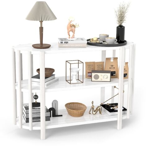 SJLERST Console ovale à 3 niveaux 110 x 38 x 75 cm, style moderne et élégant, idéale pour le salon (blanche) (1/5)