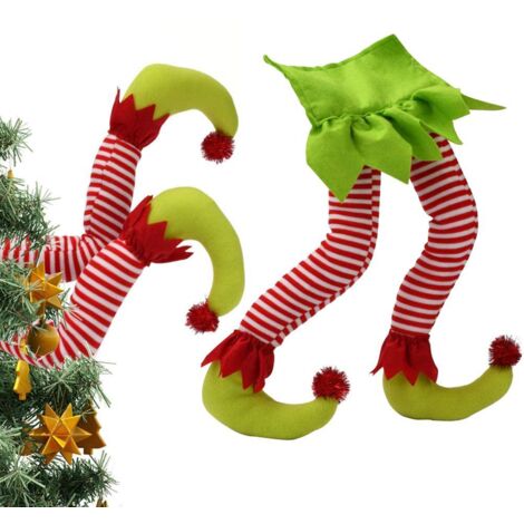 SJLERST Décoration de sapin de Noël avec des jambes de lutin en peluche coincées, ornement pour les fêtes de fin d'année, décoration intérieure et extérieure (1/5)