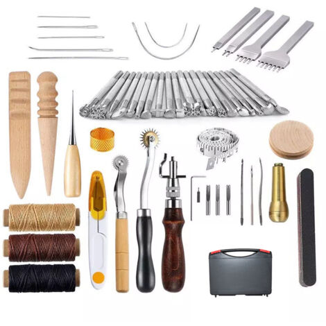 59pcs Craft Engine en cuir Ensemble d'outils de bricolage Kit de travail à la main pour coudre Stiching Scarving Imprimée accessoires professionnels en cuir avec des coups de poing différents (1/5)