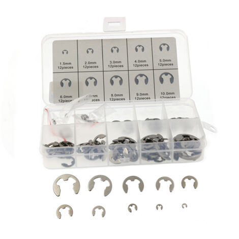 Kit d'assortiment de clips électroniques en acier inoxydable 120, 304 pièces, ensemble de bagues de retenue externes à circlips M1.5-10 (1/4)