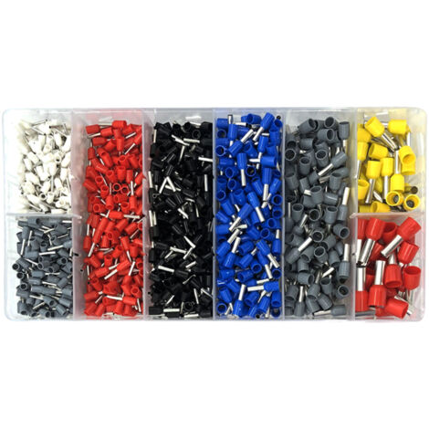 Ensemble de bornes de Type Tube HSC8 6-4A, 1250 pièces, blanc, noir, rouge, bleu, jaune, gris, mélange de couleurs, 0.25-10 mm2, avec étui de rangement (1/5)