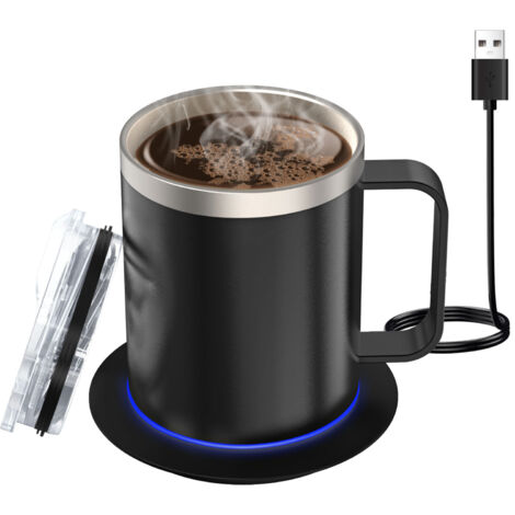 SJLERST Chauffe-tasse à café avec couvercle, chauffage automatique 131-149 °F Température constante intelligente 12,3 oz Chauffe-tasse à boisson en acier inoxydable à double paroi (1/5)