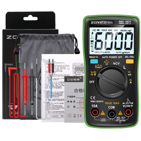 Multimètre numérique LCD rétroéclairé, portable, professionnel, 6000 points, True RMS, courant, tension, capacité, résistance, inductance, fréquence, cycle de service, testeur de diodes, mesure de la (1/5)
