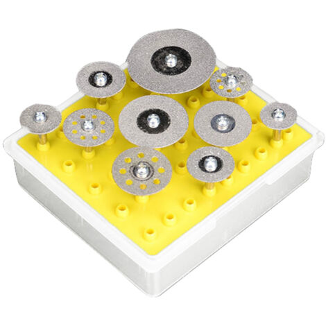 10 pièces/ensemble meules de coupe diamantées avec disques de mandrin de 3mm jeu de lames de roue de coupe de remplacement pour boîte de rangement d'outils rotatifs Dremel