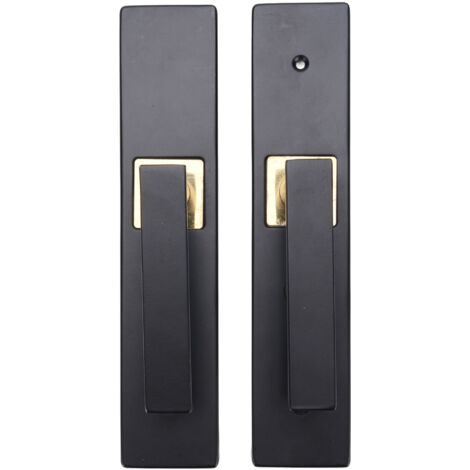 Poignée de porte à clé haute sécurité, en alliage d'aluminium robuste et silencieux, de forme noire, avec serrure et clé, pour salle de bain et chambre (ouverture à clé - lot de 2). (1/5)