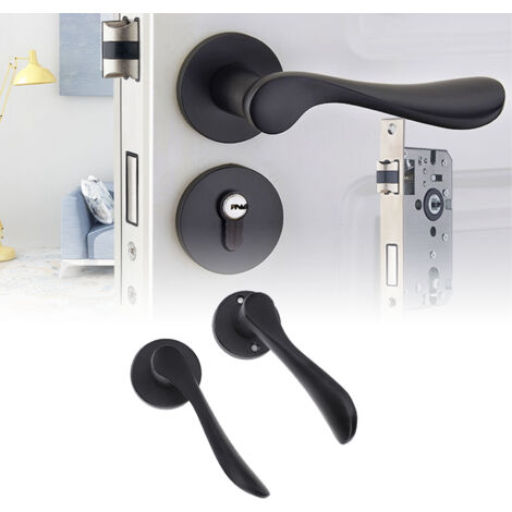 Poignée de porte d'entrée, bouton de porte noir avec serrure et clé, poignée de porte extérieure robuste à clé pour porte d'entrée principale, chambre, salle de bain, porte d'entrée, bureau, lot de 2 (1/5)