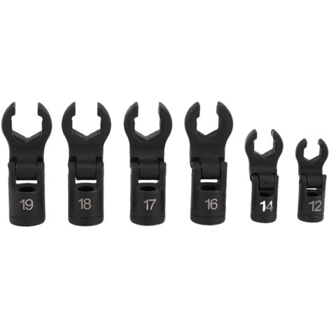 Jeu de 6 clés à œil 1/2" et 3/8" à 6 pans, tête flexible à 180°, pour conduites de carburant, tailles 12 mm, 14 mm, 16 mm, 17 mm, 18 mm et 19 mm. (1/5)