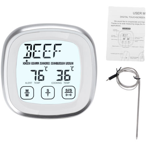 Thermomètre alimentaire numérique, thermomètre à viande pour barbecue avec minuterie, 9 modes préréglés, 5 niveaux de cuisson, base magnétique et sonde de température en acier inoxydable, couleur arge (1/5)