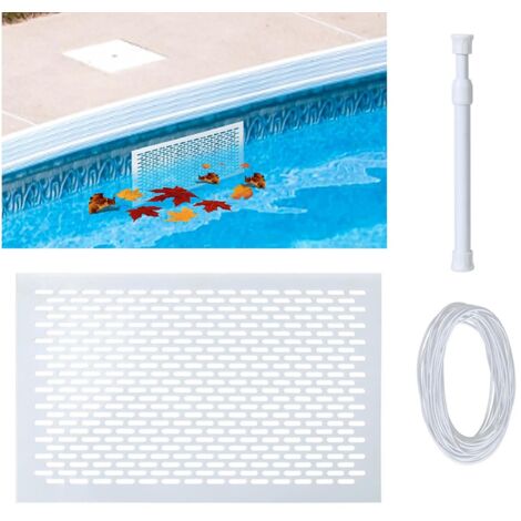 Protection anti-feuilles pour skimmer de piscine enterrée ou hors-sol. Filet de protection antirouille pour skimmer de piscine. Équipé d'une corde élastique et d'une tige télescopique pour une install