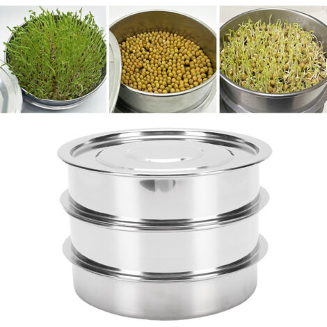 Kit de germination en acier inoxydable - Plateau de culture à 4 niveaux pour micro-pousses (17 cm de diamètre), empilable, avec maille ajourée, idéal pour les haricots, brocolis, luzerne et jeunes pou (1/5)