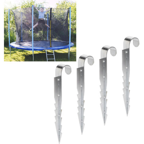 Kit D'ancrage STARFLEX - 4 Piquets Spirale Galvanisés + Sangles Nylon 150kg, Pour Trampoline
