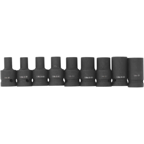 Jeu de 9 douilles pour tarauds filetés - Entraînement 1/2" - En acier Cr-Mo (chrome-molybdène) - Pour clé à choc, cliquet et perceuse (1/5)