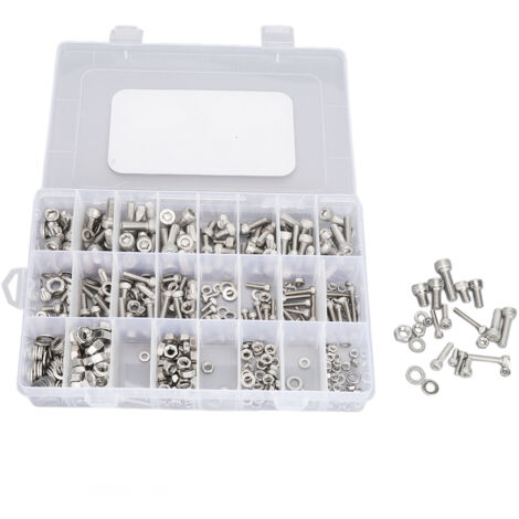 Kit de 520 vis, boulons, écrous et rondelles à tête hexagonale creuse, métriques M3, M4, M5 et M6, en acier inoxydable. (1/5)
