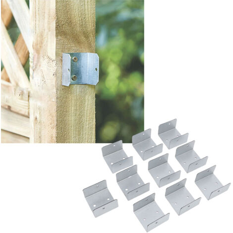 Lot de 10 fixations pour poteaux en bois, en forme de U, en acier galvanisé, antivol et antivibrations, pour poteaux en béton et en bois de 50 mm / 1,97 po (1/5)
