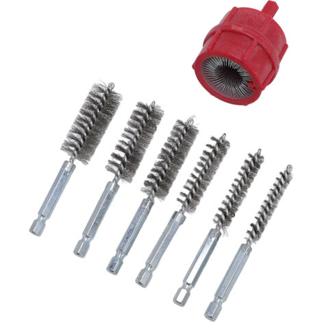 Battery Terminal Brush with 6pcs 1/4in Hex Shank Cleaning Brush Set for Copper Pipes and Fittings Red (1/5)