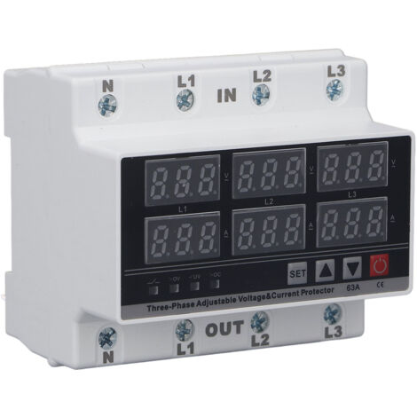 Protecteur de surtension/sous-tension 63 A triphasé 4 fils, réglable, à réarmement automatique, limiteur de surtension/sous-tension AC 230 V