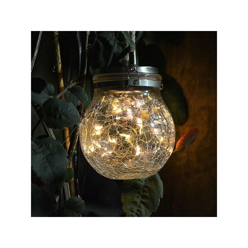 M Ledme Farolillo solar exterior luz sphereglass linternas de cristal craquelado para jardin con soporte navidad 2w lm8074 bola vintage blanco 3000k iluminashop