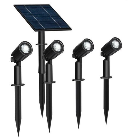 IluminaShop - Pack 4 Focos Solares LED 5W Pincho con Sensor Crepuscular para Exteriores y Jardin