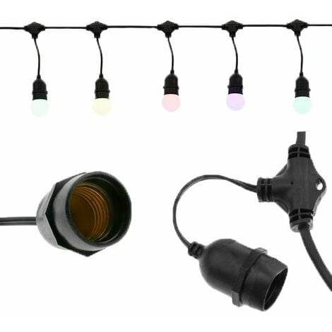 Guirnalda Exterior 10 Casquillos E27 IP65 Cable Eléctrico (5 Metros)  Negro   IluminaShop