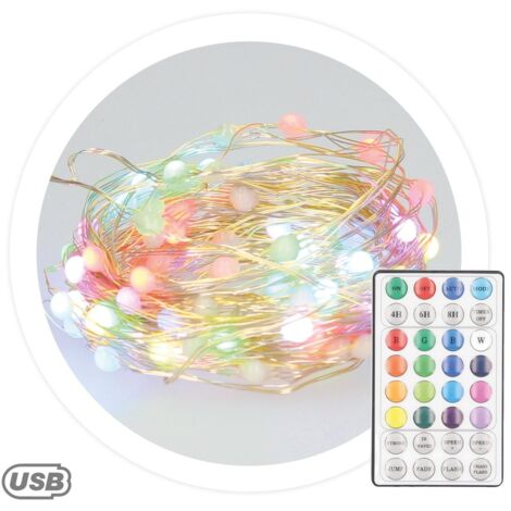 Guirnalda alambre LED 9,9M con USB + mando 32 funciones 6W RGB