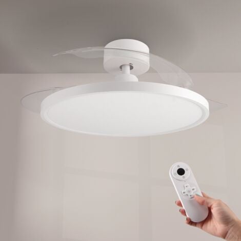 IluminaShop - Ventilador de Techo LED SuperSlim 58W Blanco DC Ultra Silencioso con Mando a Distancia y Palas Retractiles Verano / Invierno