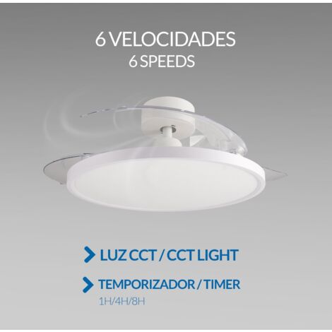IluminaShop - Ventilador de Techo LED SuperSlim 58W Blanco DC Ultra Silencioso con Mando a Distancia y Palas Retractiles Verano / Invierno