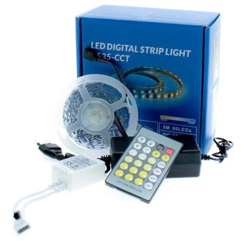 IluminaShop - Kit Tira LED 30W 12V 300LED IP20 CCT con Mando y Fuente de Alimentacion (5 metros)  3000+4000+6000 (1/4)