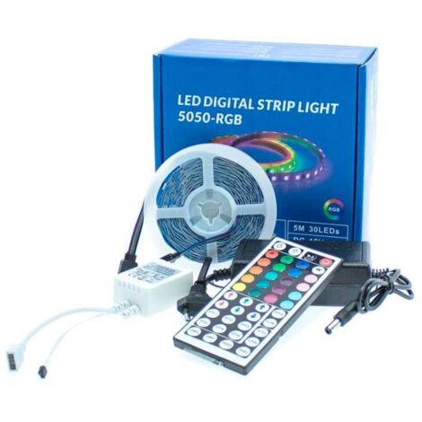IluminaShop - Kit Tira LED 35W 12V 150LED IP20 RGB con Mando y Fuente de Alimentacion (5 metros)  RGB (1/4)