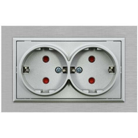 Enchufe Empotrable Tipo F Schuko Doble Gris Marco Aluminio Incluido 16A IP20 Serie wLux  Gris  | IluminaShop