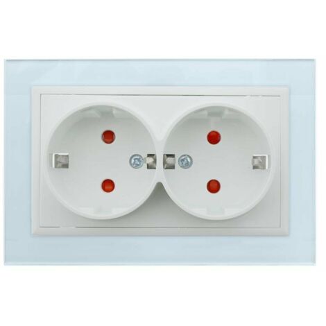 IluminaShop - Enchufe Empotrable Tipo F Schuko Doble Blanco Marco Cristal Incluido 16A IP20 Serie wLux (1/3)