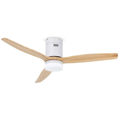 IluminaShop - Ventilador de Techo LED 58W Ø132 cm Madera Natural Blanco / Haya Motor DC 40W Silencioso + Luz 18W CCT Modo Verano / Invierno con Mando a Distancia