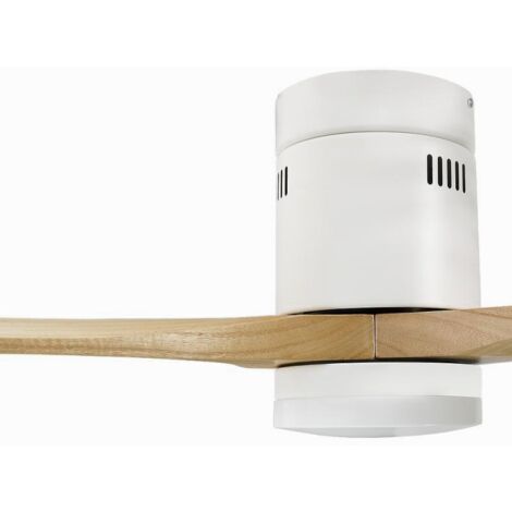 IluminaShop - Ventilador de Techo LED 58W Ø132 cm Madera Natural Blanco / Haya Motor DC 40W Silencioso + Luz 18W CCT Modo Verano / Invierno con Mando a Distancia